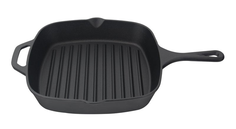 Jim Beam , Pre Seasoned Cast Iron Square Skillet with Ridges, 16", Black - Image 1